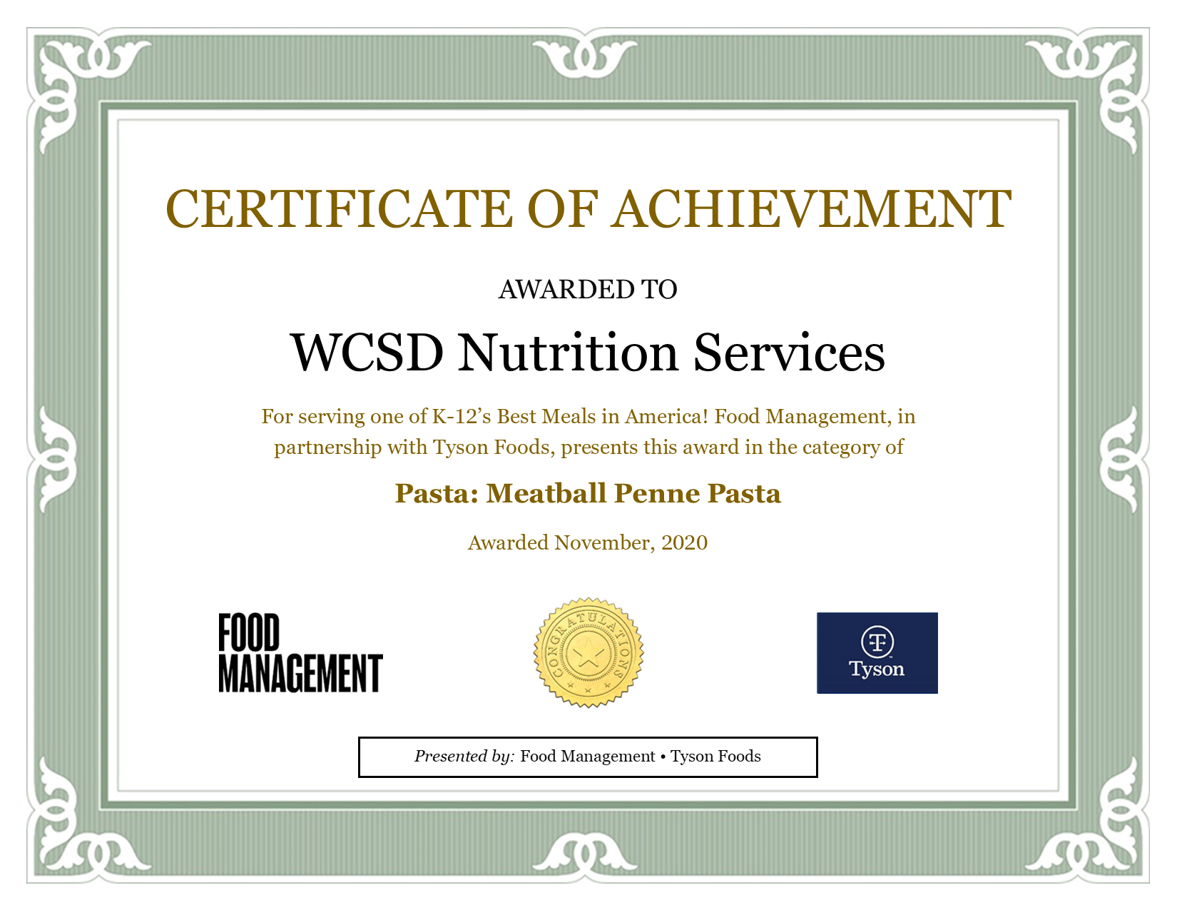 Food Management Award 2020